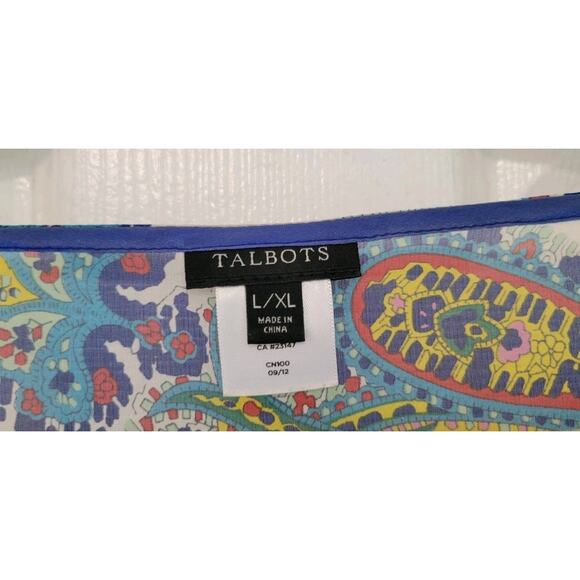 Talbots Colorful Paisley Scarf Print Silk Chiffon Kimono Blouse Sz L / XL - Picture 2 of 5